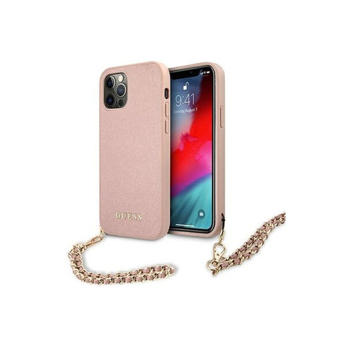 Capa de Smartphone Guess Saffiano Chain Apple iPhone 12/ 12 Pro Rosa Dourada