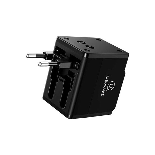 Adaptador Usams US-CC044 T2 Univeral Dual USB (4 in 1 US/AU/EU/UK) Preto